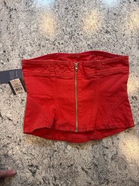 Universal Thread Red Zip-Front Crop Bustier Top